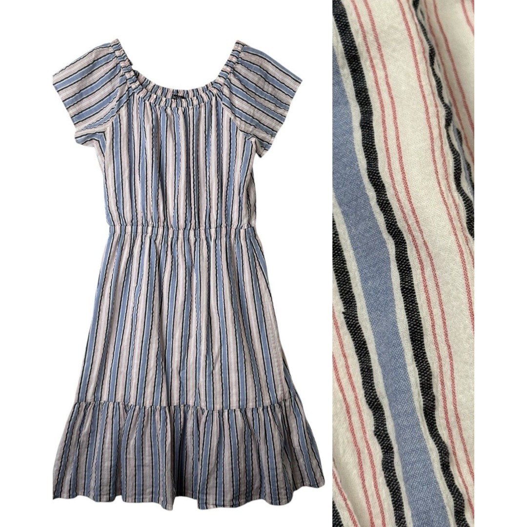 J.Crew Mercantile Dress Size M Striped Off The Shoulder Short Sleeve Americana