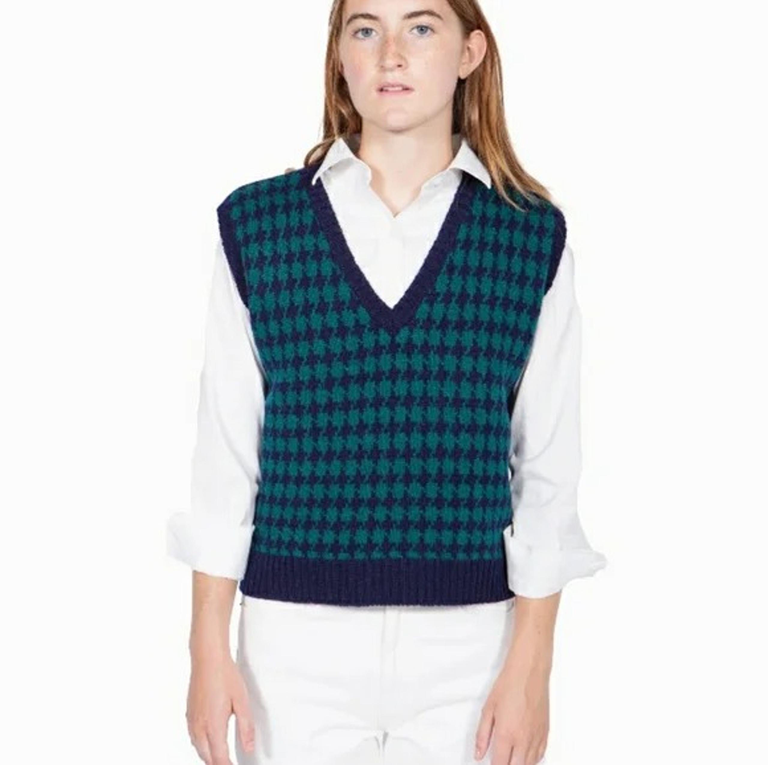 Vintage houndstooth green and navy vest preppy XL L.L. Bean 100% wool