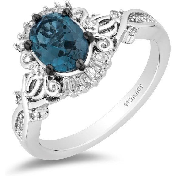 Disney Cinderella Sterling Silver with 1/6 CTTW Diamonds and Blue Topaz Ring