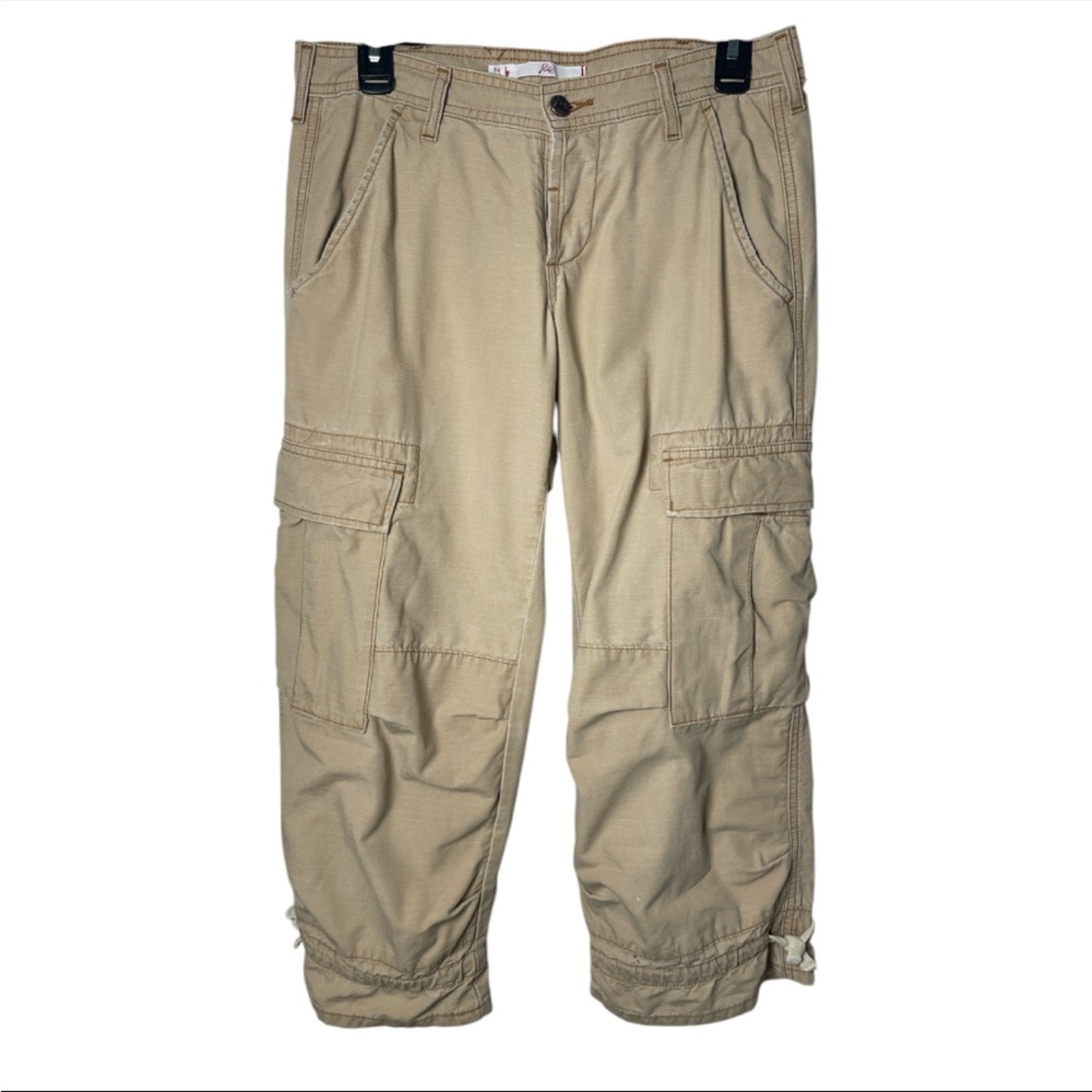Joie women’s Vintage Y2K cargo khaki capri’s mid rise with knee ties size 27