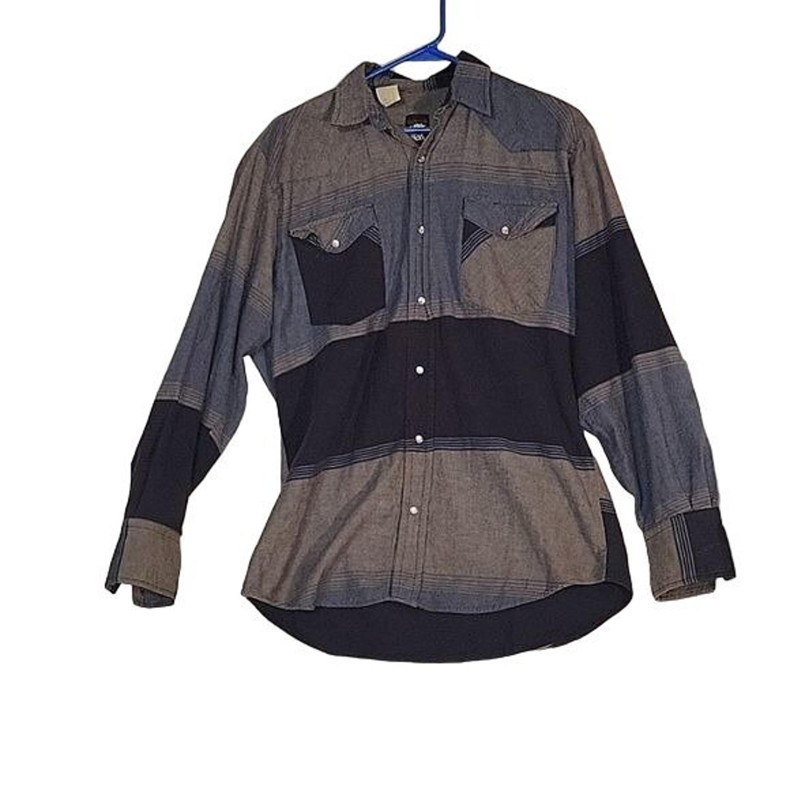 KARMAN Vintage Men's Plaid Shirt Pearl Snap Buttons Lightweight Long Sleeve M