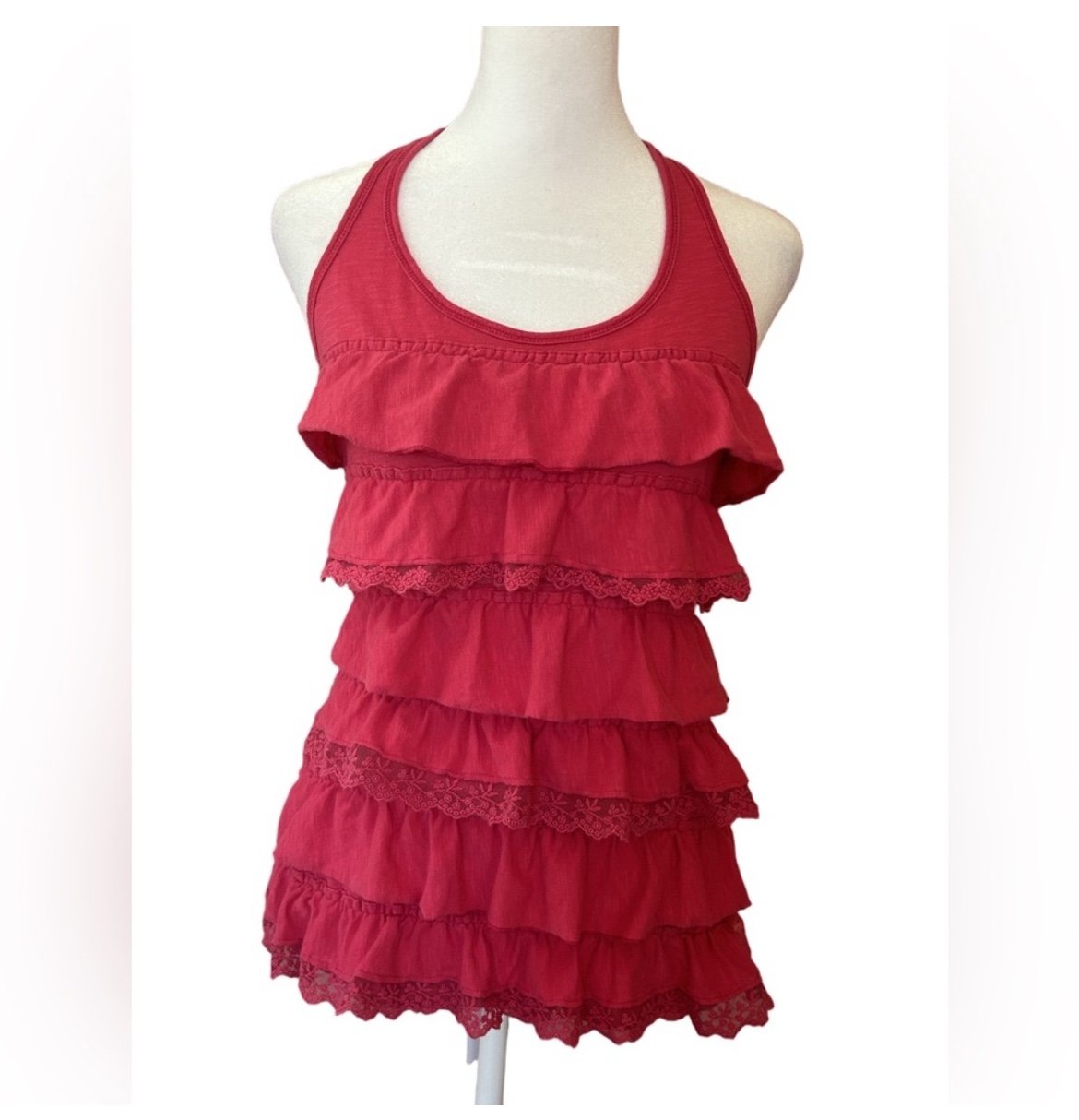 Y2K vintage Abercrombie & Fitch pink tiered eyelet ruffle racerback tank top S