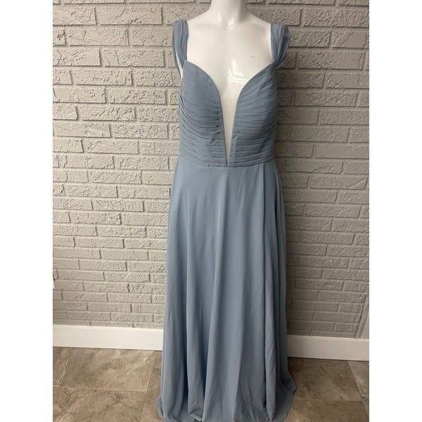 Happy Wedding Blue Pleated Lace-Up Bridesmaid Gown Size 12