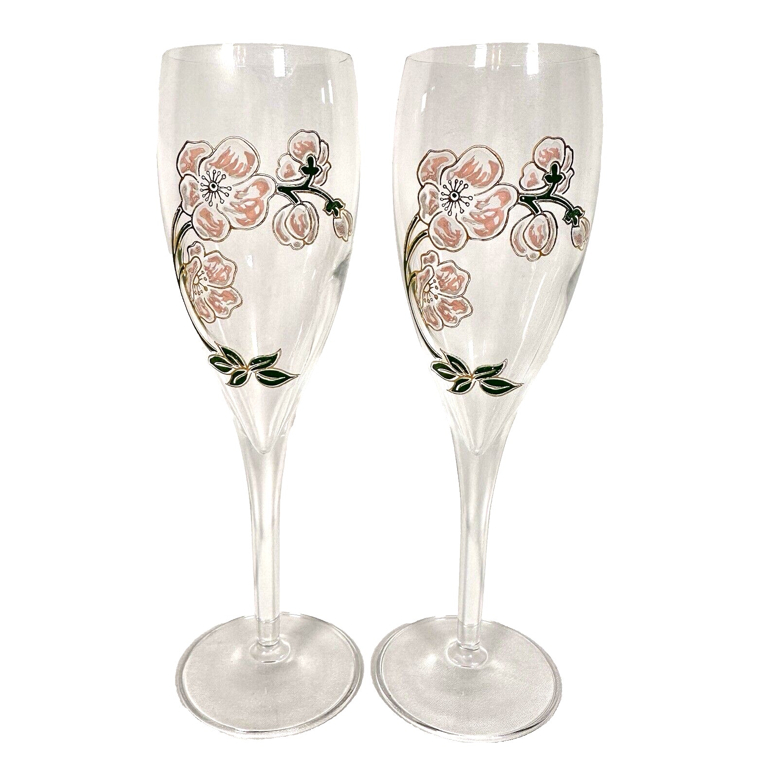 Perrier Jouet French Champagne Flute Set of 2 Flutes Glasses Floral