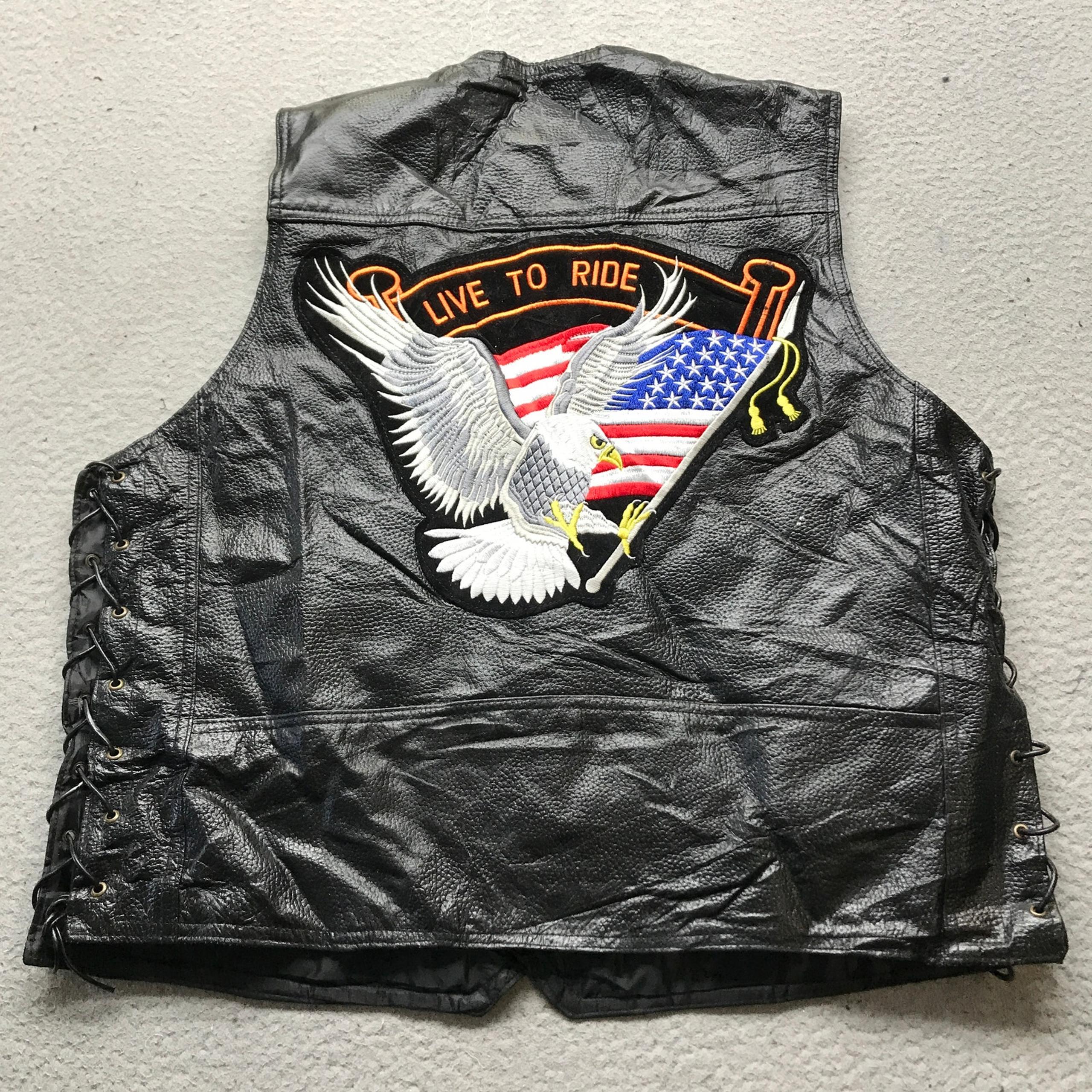 Diamond Plate Live To Ride Genuine Leather Lined Vest Jacket Mens Large L Black
