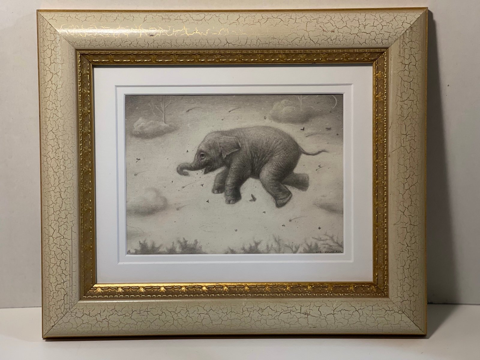 Kisung Koh Thinkspace original art drawing baby elephant 6.5x8.5