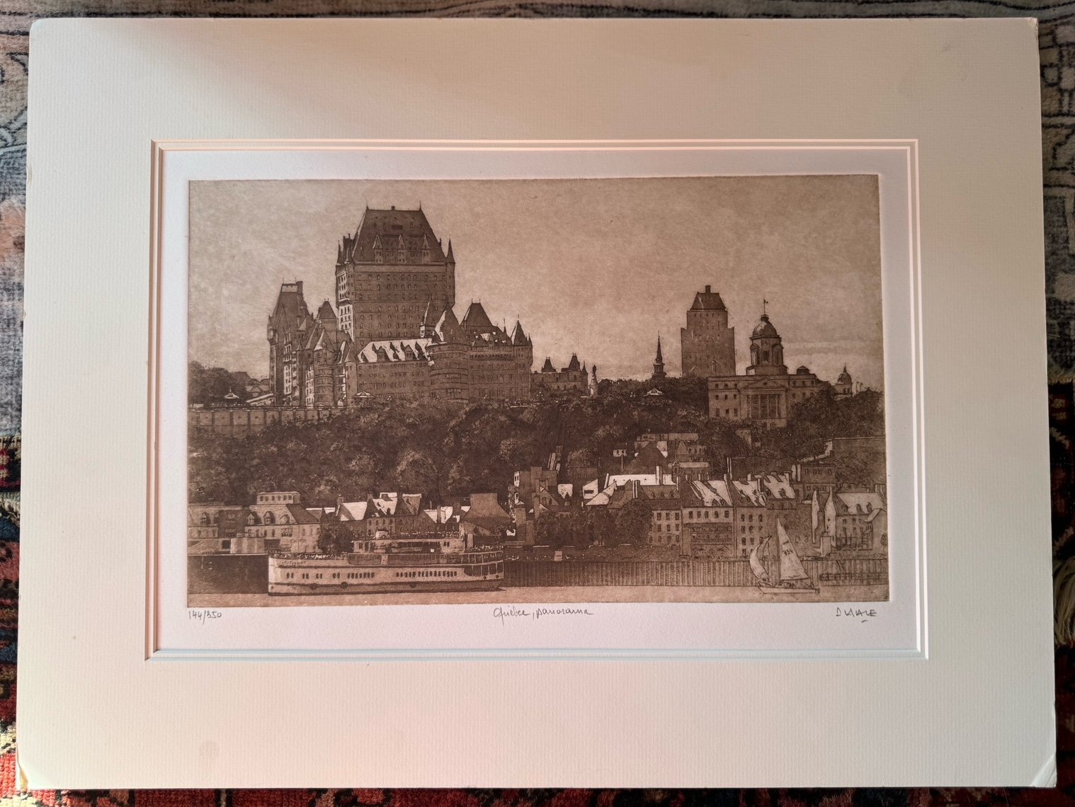Matted, Numbered, Signed & Titled Alain Lacaze Copper Etching “Quebec, Panorama”