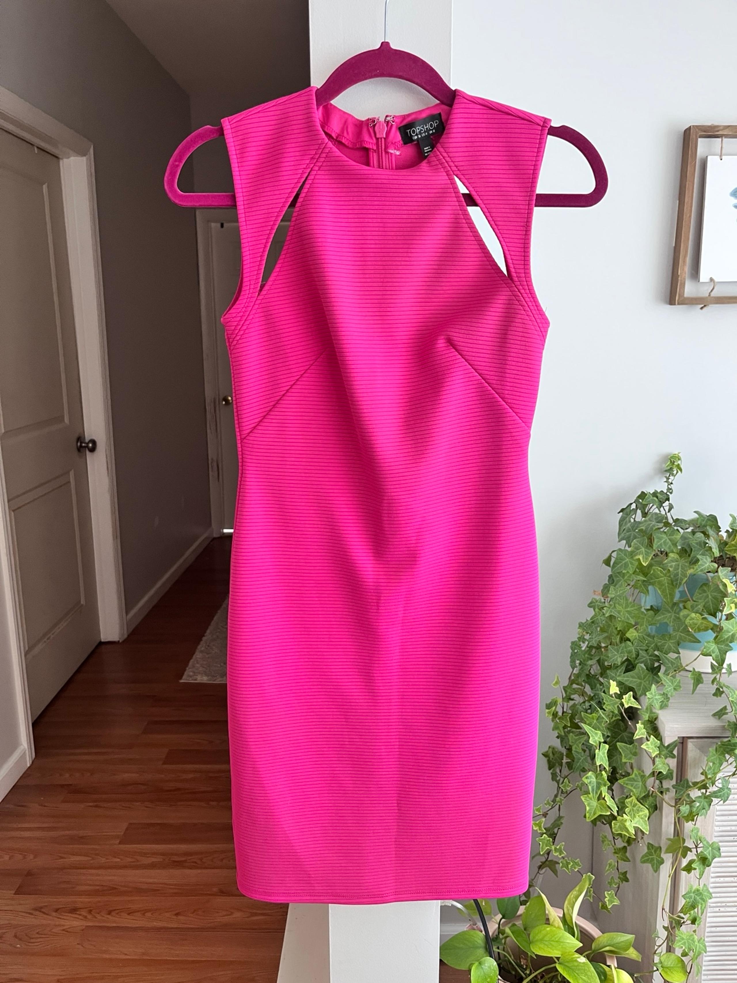 TOPSHOP Pink Pin Striped Cut Out Midi Dress