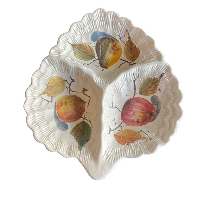 Vintage Artist Signed Numbered Hand Painted Italian Divided Dish Vegetables