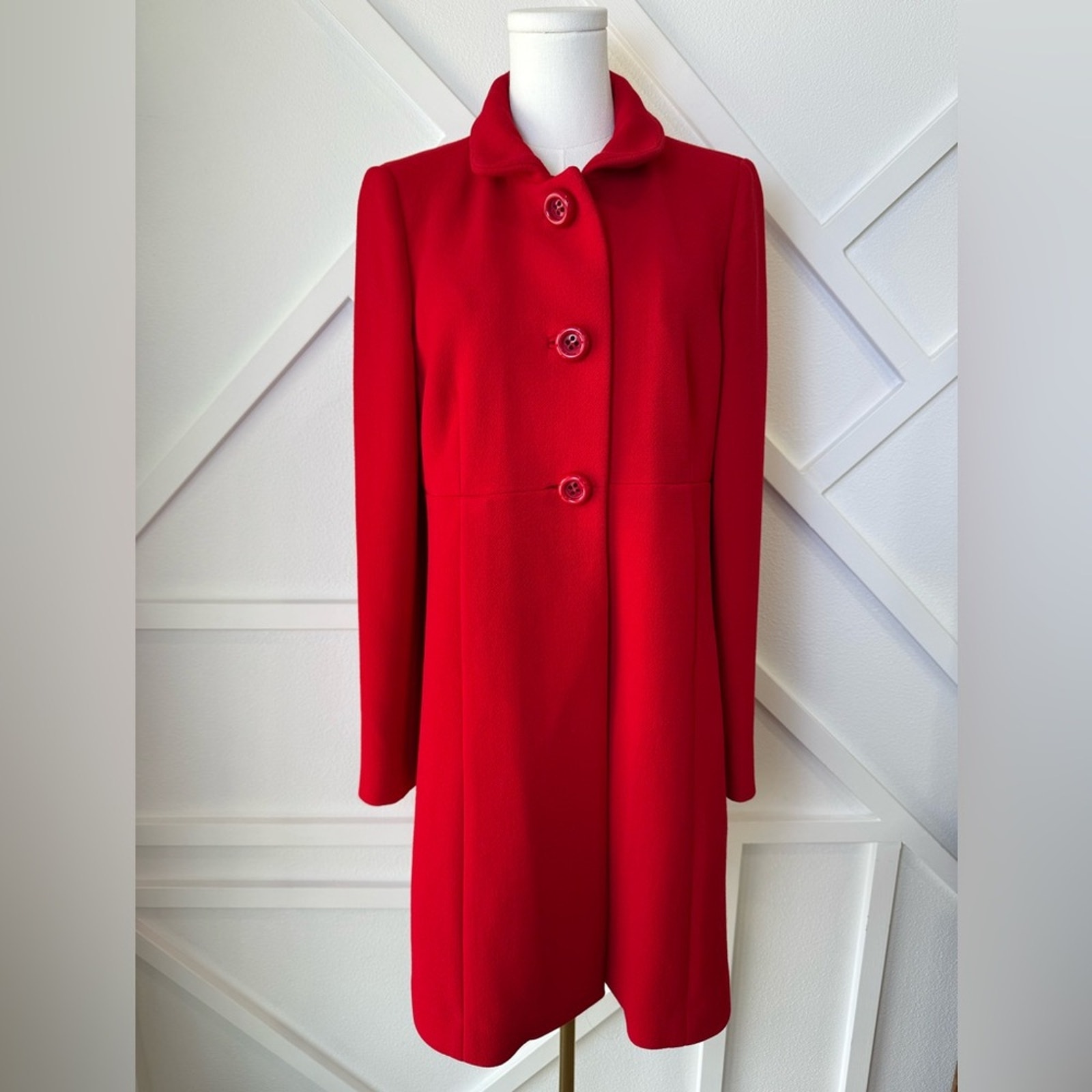 J. Crew Y2K Red Wool Blend Knee Length Over Coat Jacket Chunky Buttons Size 10