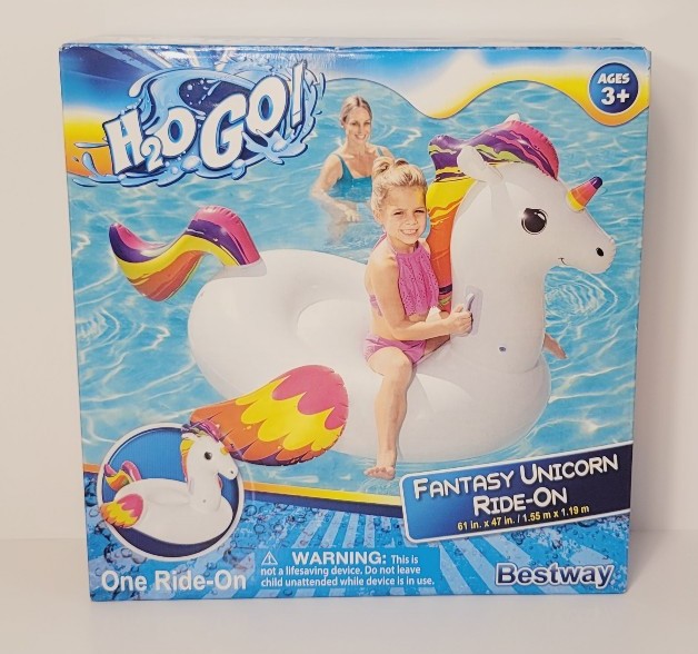 H2OGO Fantasy Unicorn Ride On Pool Swimming Float Kid Inflatable Toy, NEW IN BOX