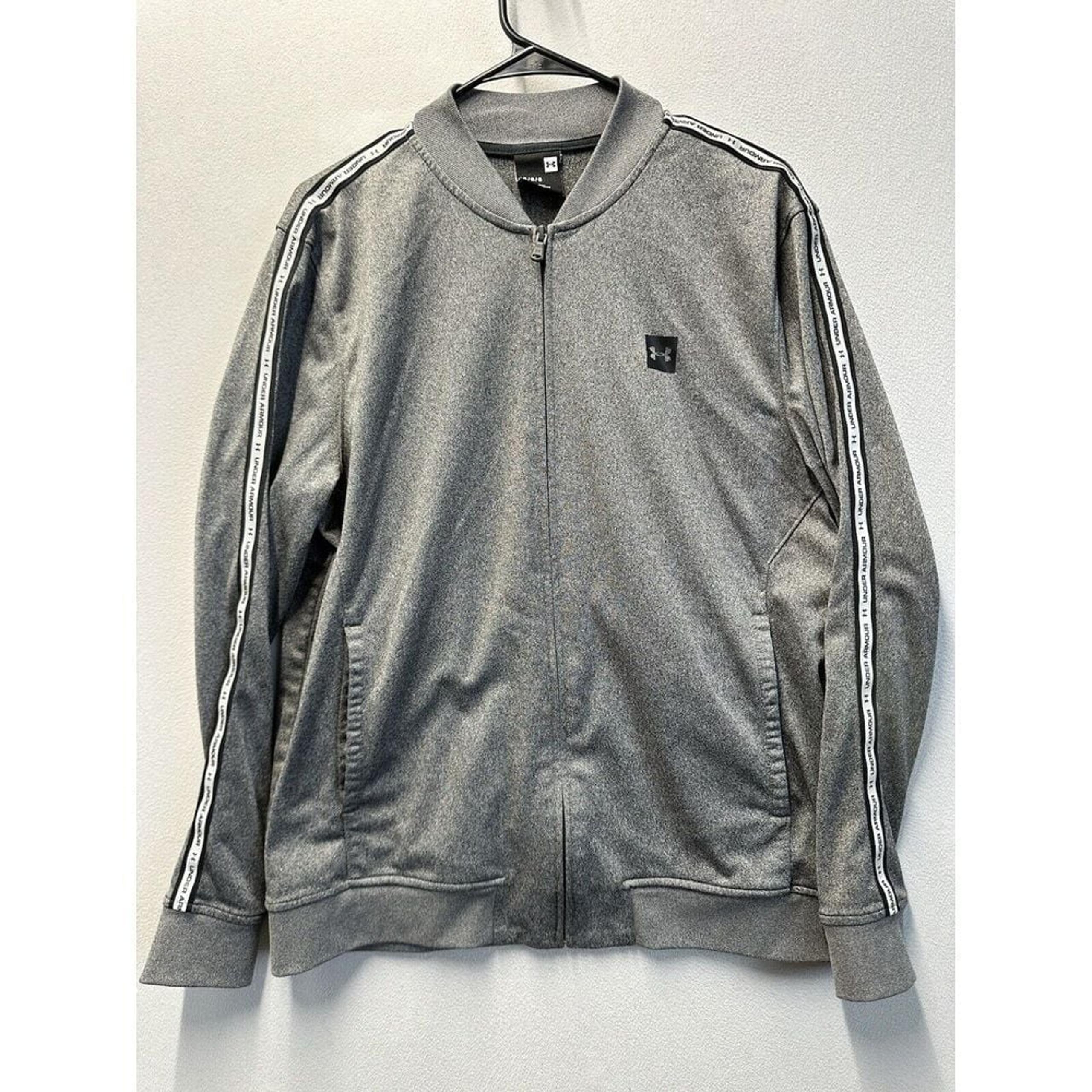 Under Armour Men's Size Large Full Zip TRACK JACKET Grey Sleeve Logo Sweatshirt