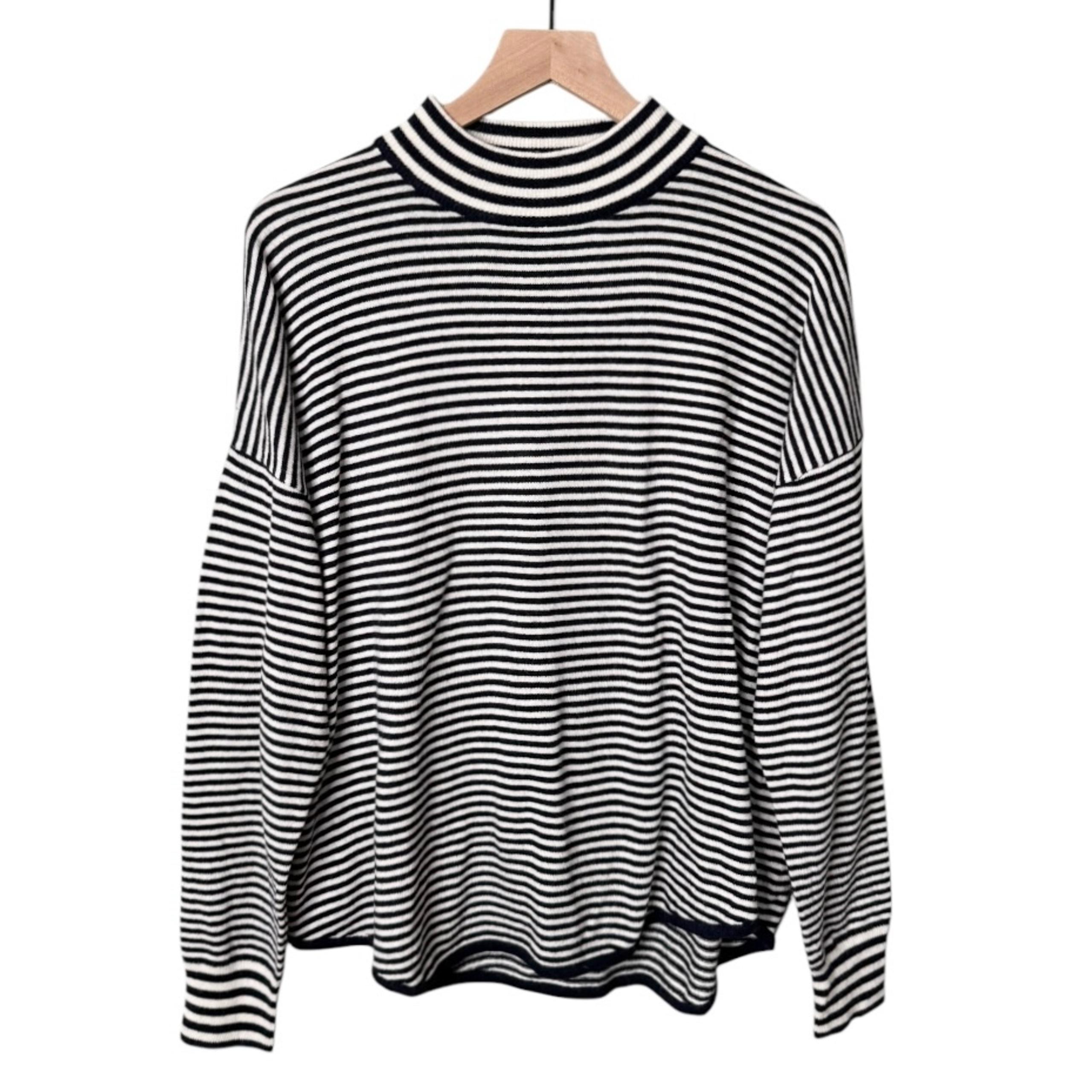 NWT Madewell Ashbury Mockneck Wool Alpaca Sweater Stripes Black White Size Large