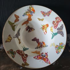 Retired Mackenzie-Childs Butterfly Garden Enamel Serving Bowl Retired 11.5