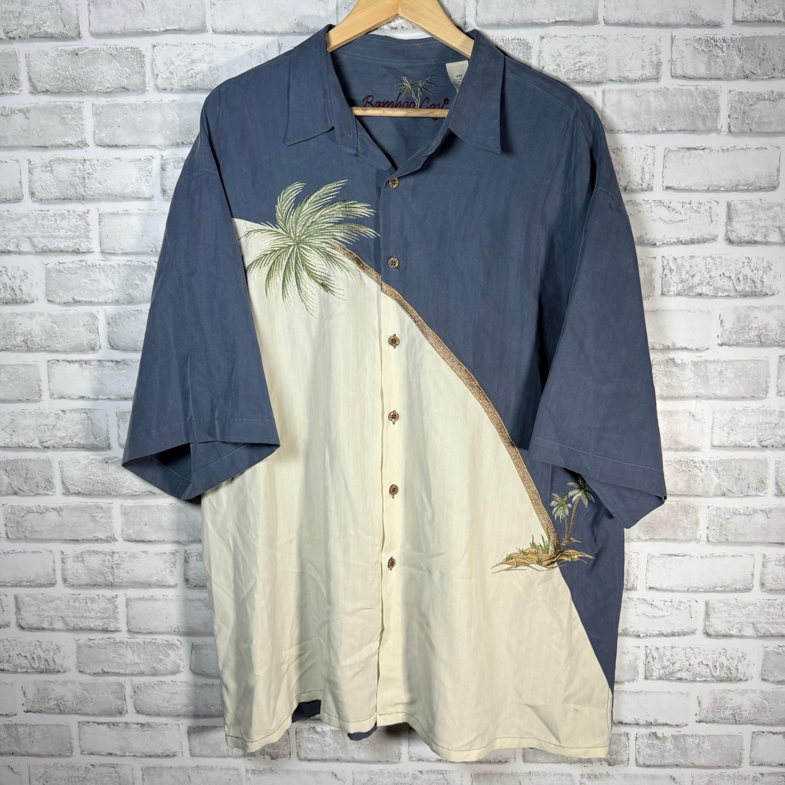 Bamboo Cay Blue Palm Tree Embroidered Print Hawaiian Shirt Mens Size XXL