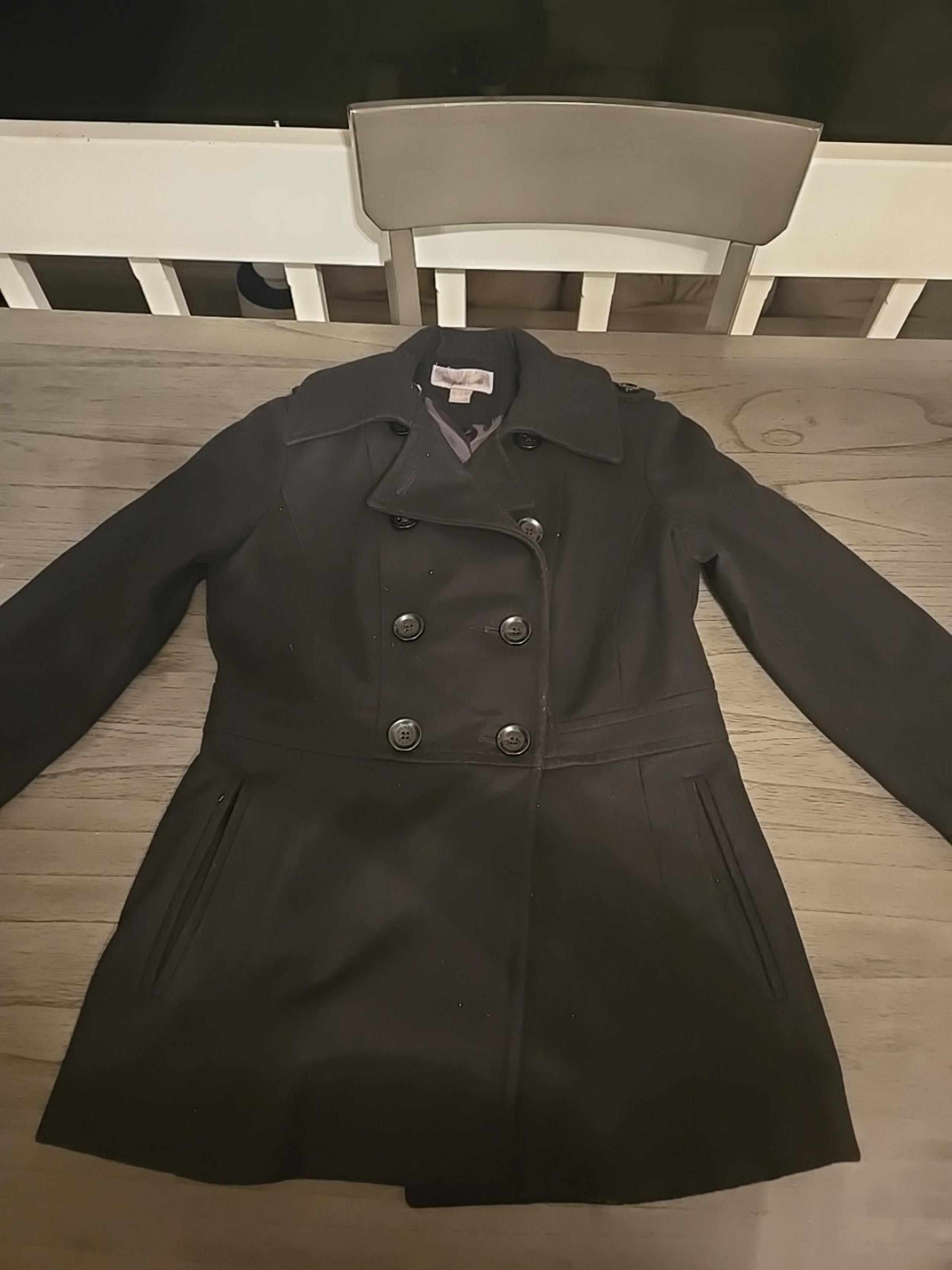 Michael Kors Womens Wool Buttoned Collared Darted Trench Coat Black Size Small