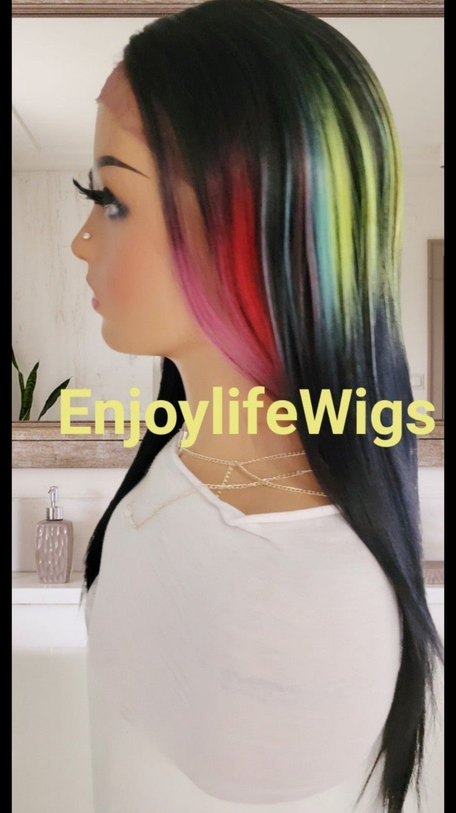 Rainbow highlights human hair wig