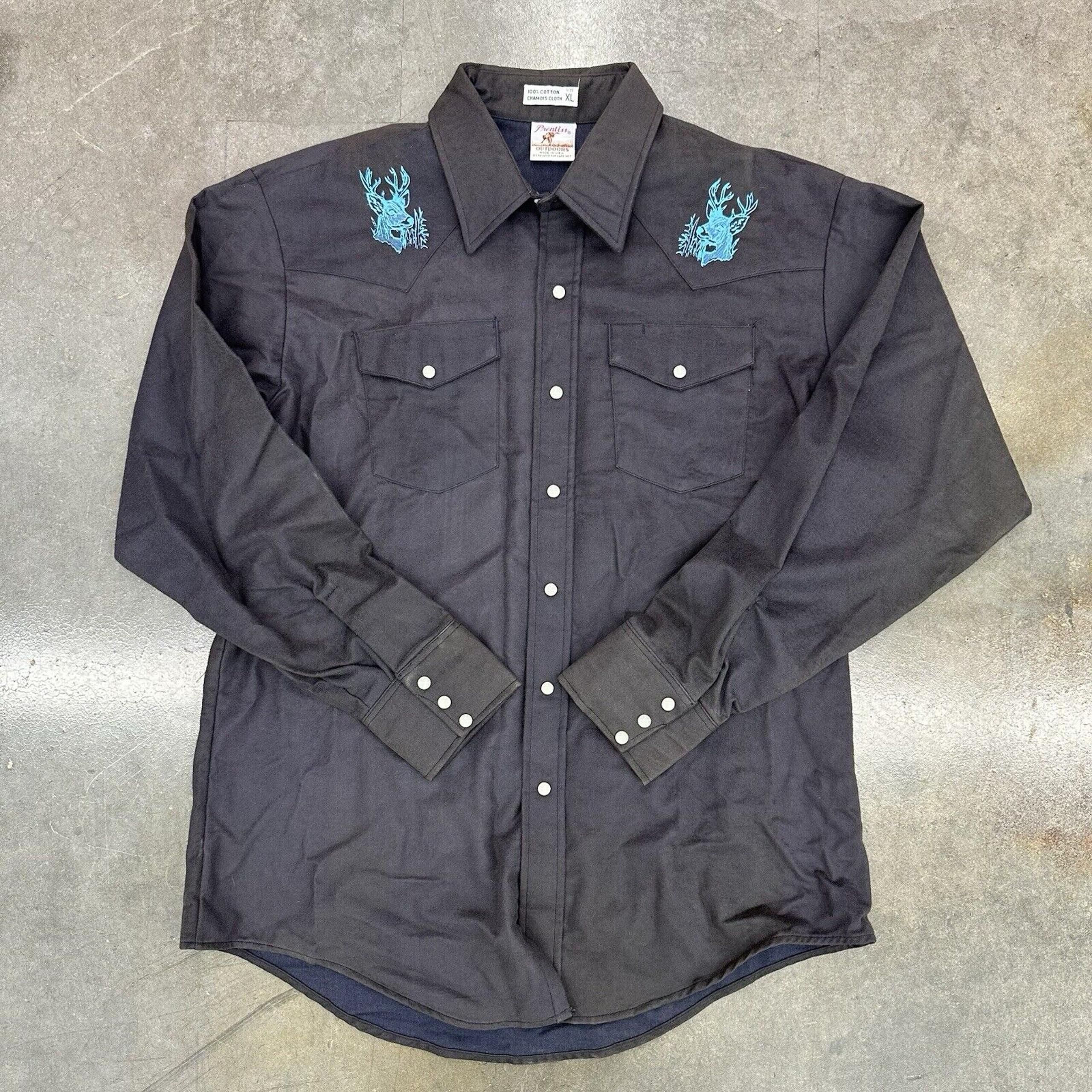 Prentiss Outdoors Vintage Flannel Shirt Mens XL Navy Blue Chamois Cotton