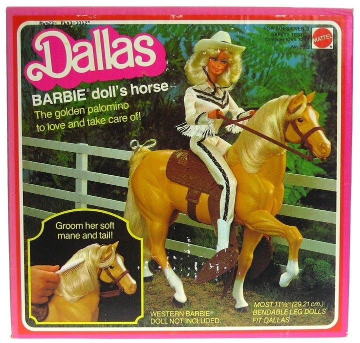 Vintage 1980 Mattel Dallas Barbie Doll's Cowboy Cowgirl Palomino Horse New MIB