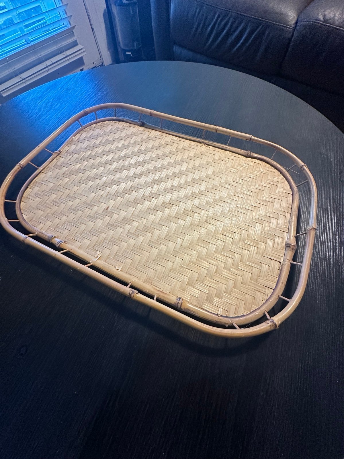 Vintage hand made woven Wicker and Bamboo Tray / Platter, Coffee table Decor