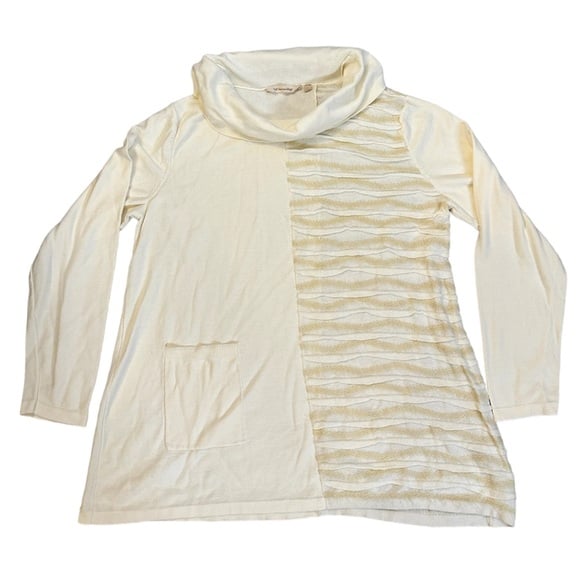 Soft Surroundings X-Large Ivory Sabal Textured Cowl Neck Sweater White Cream