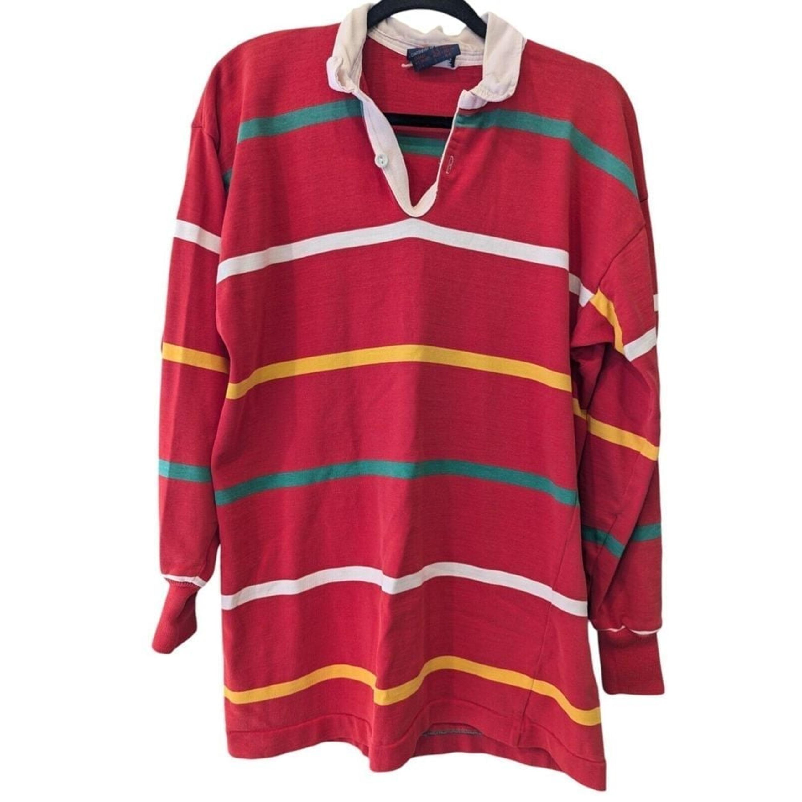 Canterbury Of New Zealand Shirt Long Sleeve Striped Red Multi Men's Size Large