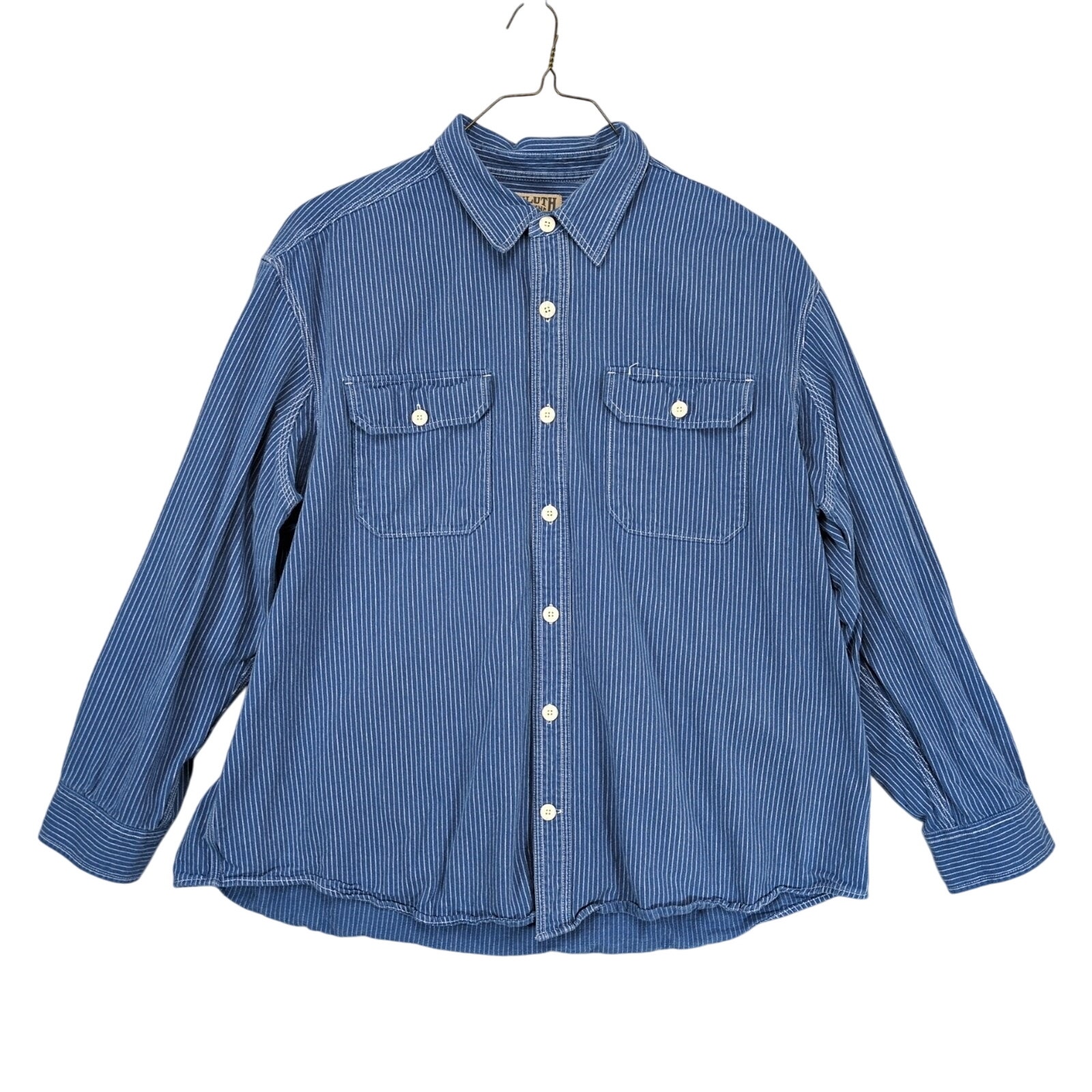 Duluth Trading Men's 2XL Heavy Cotton Blue Striped Button Up Shirt, LS Western