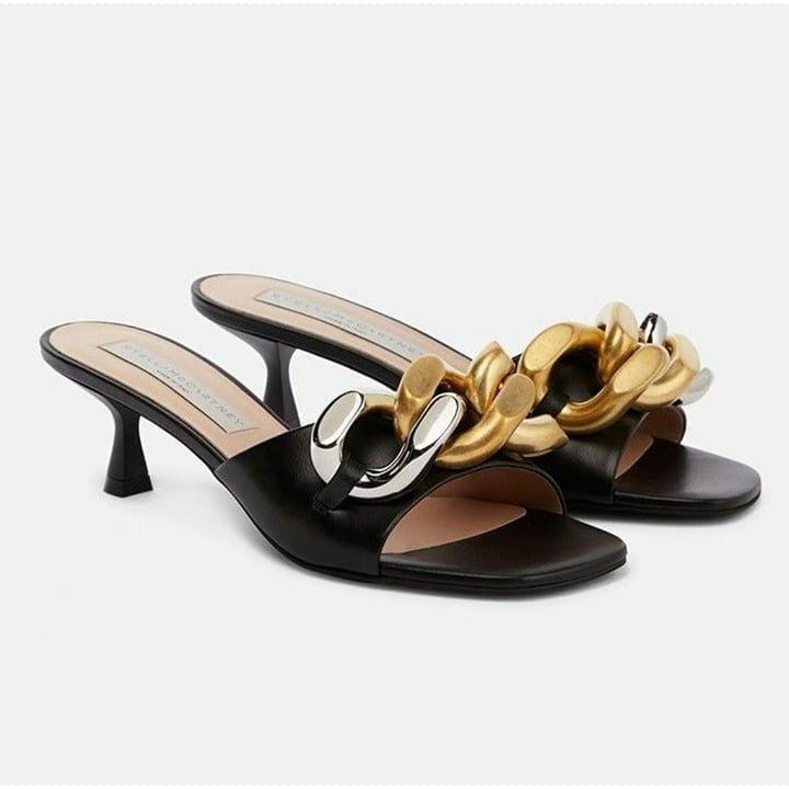 Stella McCartney Falabella Women's Chain Mules Sandals Black Size 36 (MSRP 835)