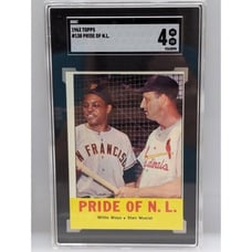 1963 Topps #138 Stan Musial, Willie Mays Pride of NL SGC 4 EX Nice!