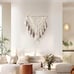 Macrame Wall Hanging, Woven Tapestry Beige & Dusty Rose Handmade 37.4” Lx27.5” W
