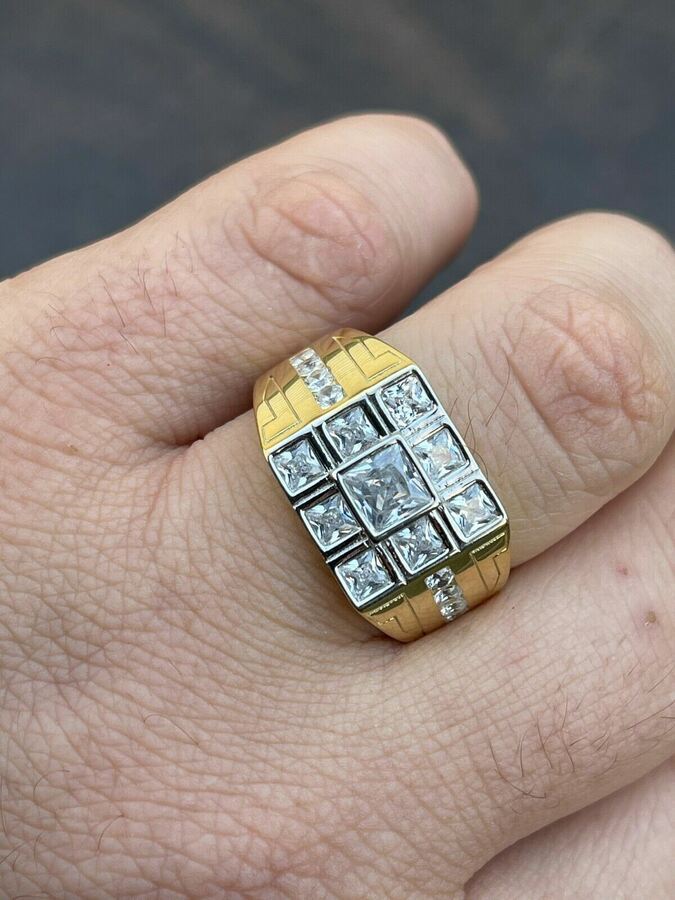 925 Silver 10k Gold Hip Hop Square Ring