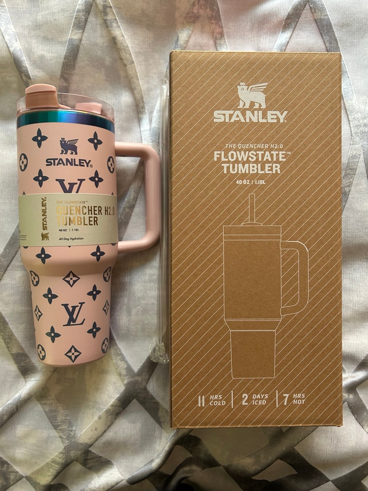 Stanley Pink Monogram 40 oz. Quencher H2.0 Stainless Steel Tumbler - New
