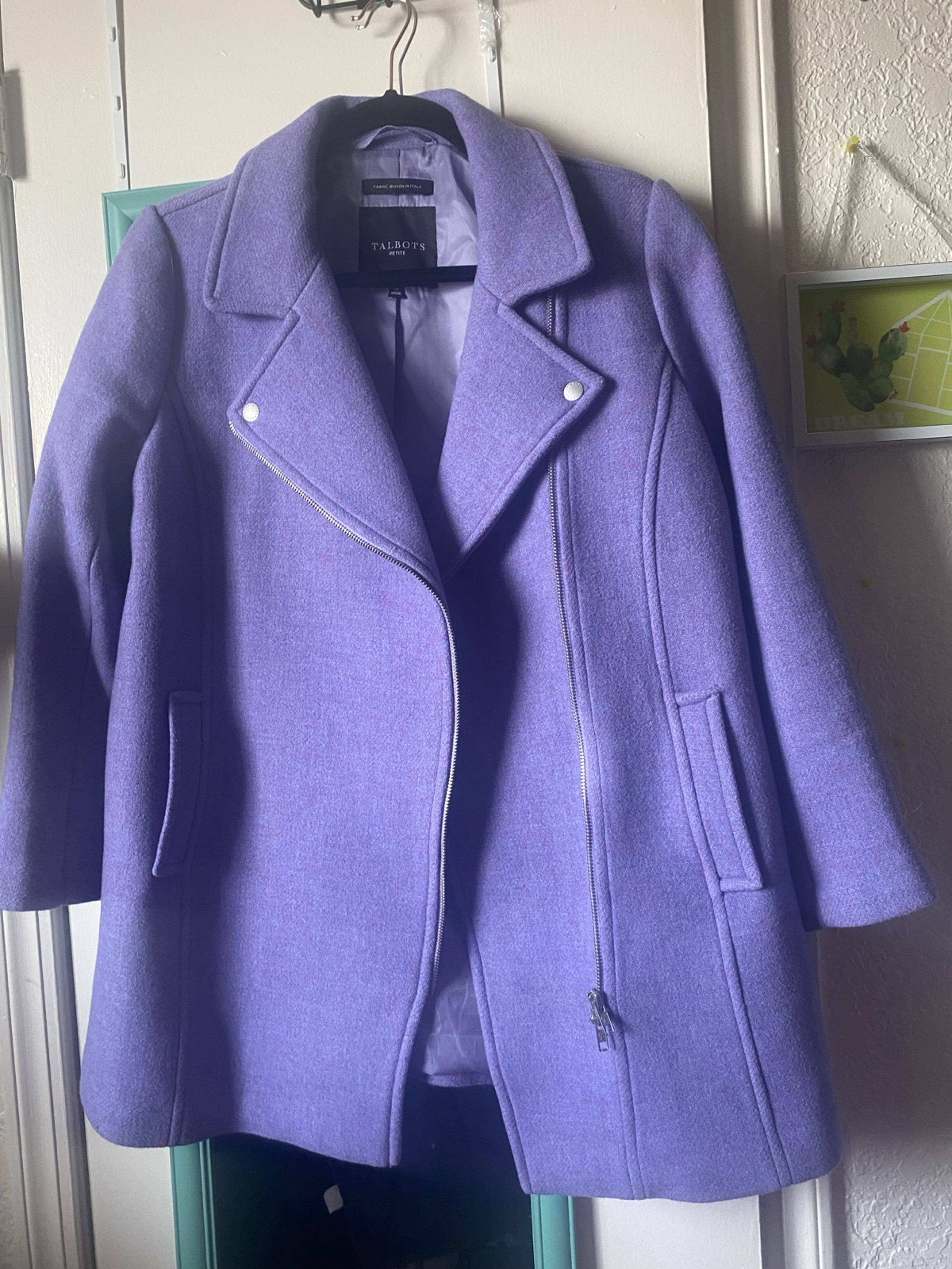 Talbots Natalia Moto Coat Lavender Wool Blend 10P Petite