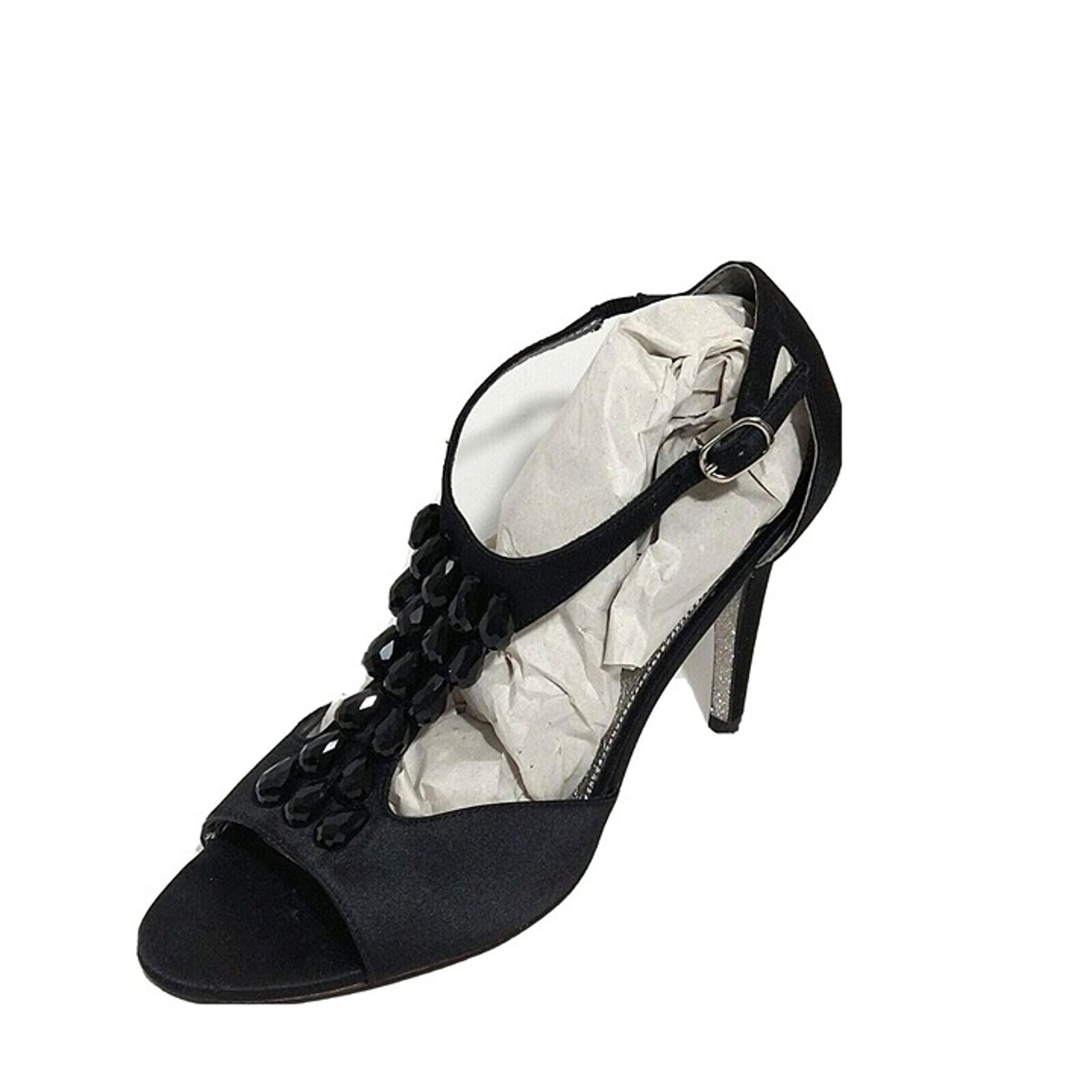 Adriana Papell Open Toe Sandal Heels Formal Party Beaded Women Size 8.5 M Black