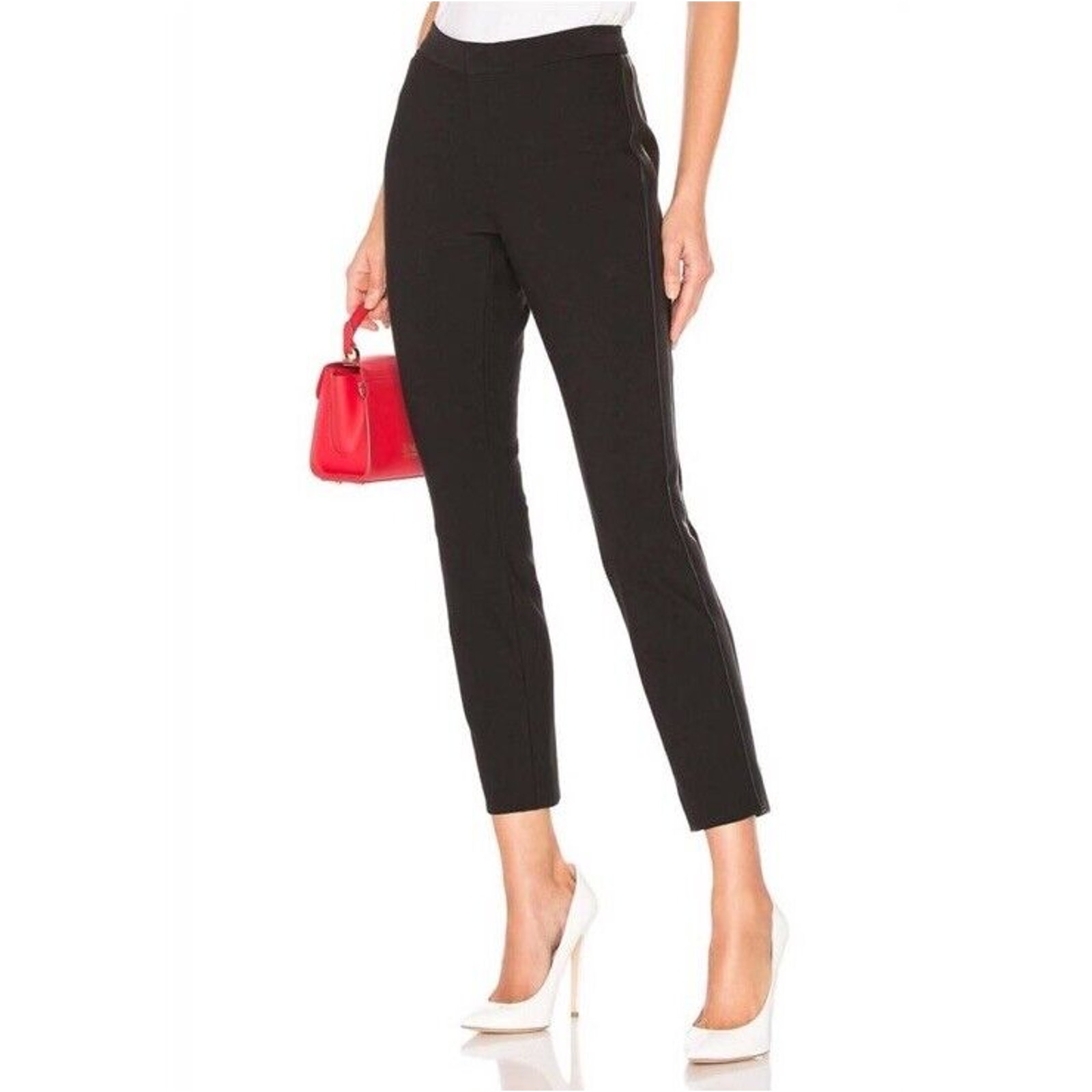 Vince Black Faux Leather Tuxedo Stripe Side Strap Trousers Pants Women’s Size 4