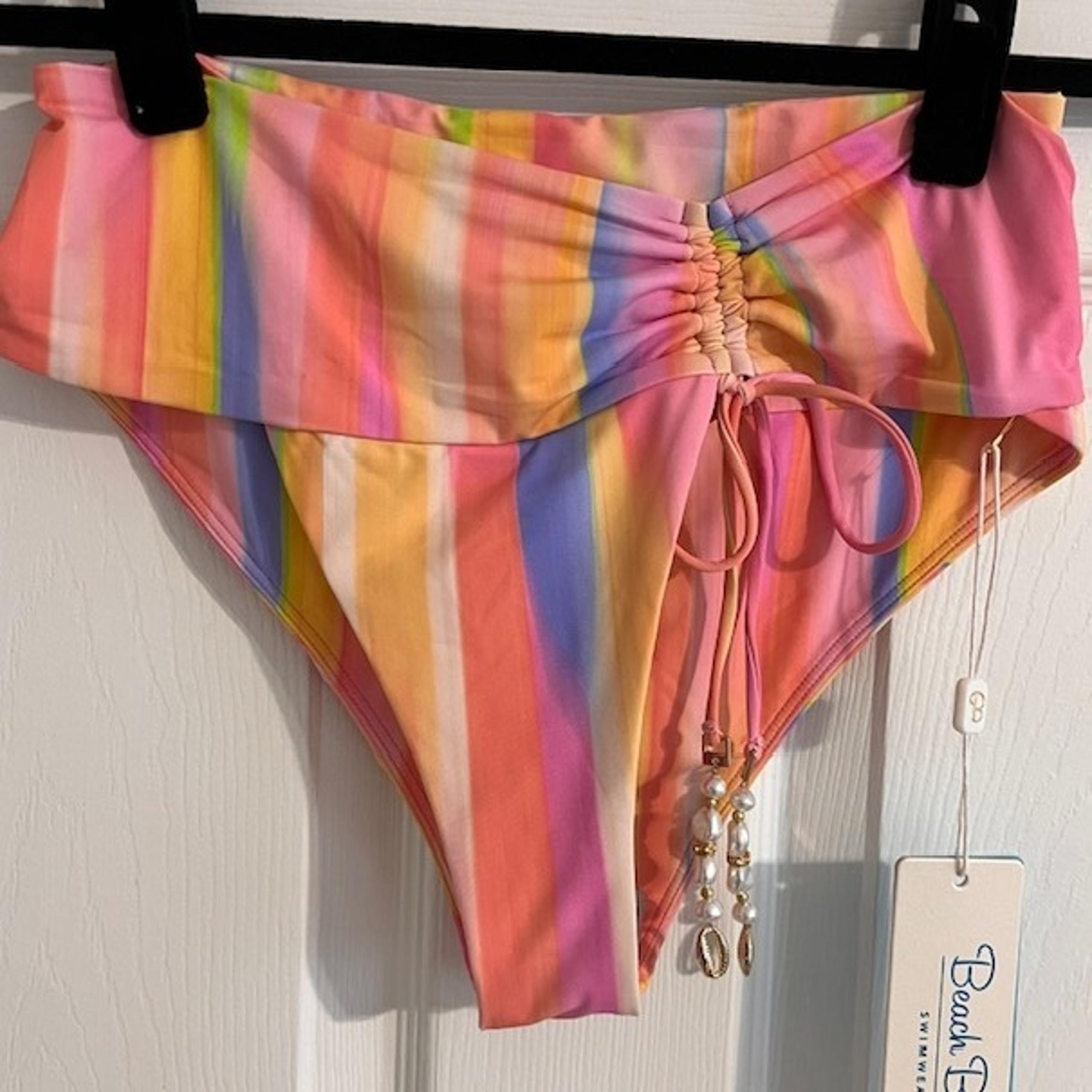 Beach Bunny High Waist Bottoms Ruched Beaded Detail Swimwear XS