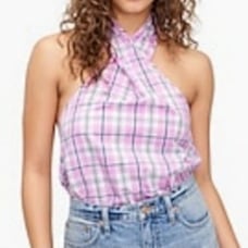 J.CREW PLAID HALTER CRISSCROSS TIE TOP S M