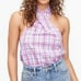 J.CREW PLAID HALTER CRISSCROSS TIE TOP S M
