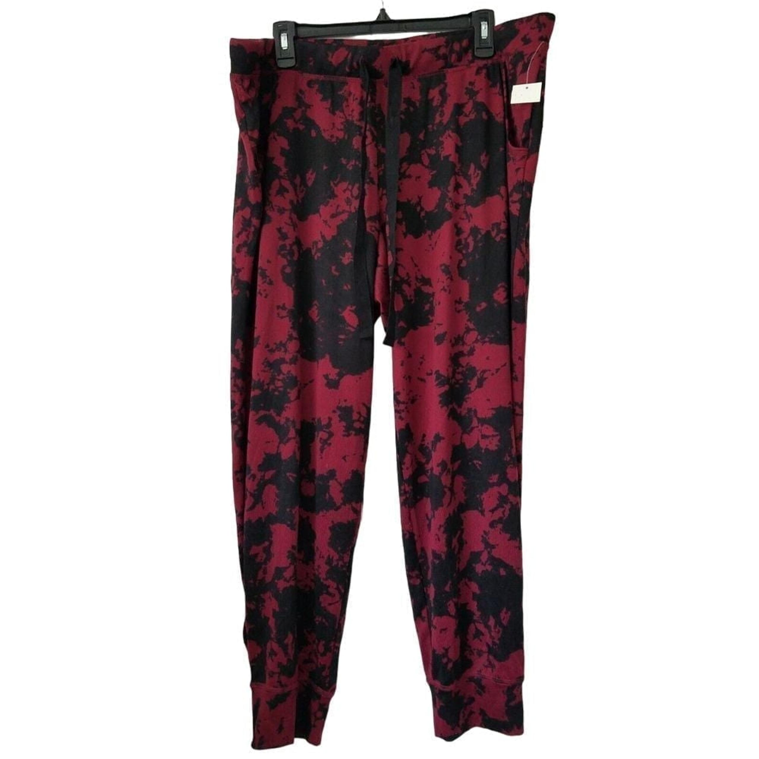 Jenni Jogger Pajama Pants Soft Knit Drawstring Size XXL Burgundy Black NWT