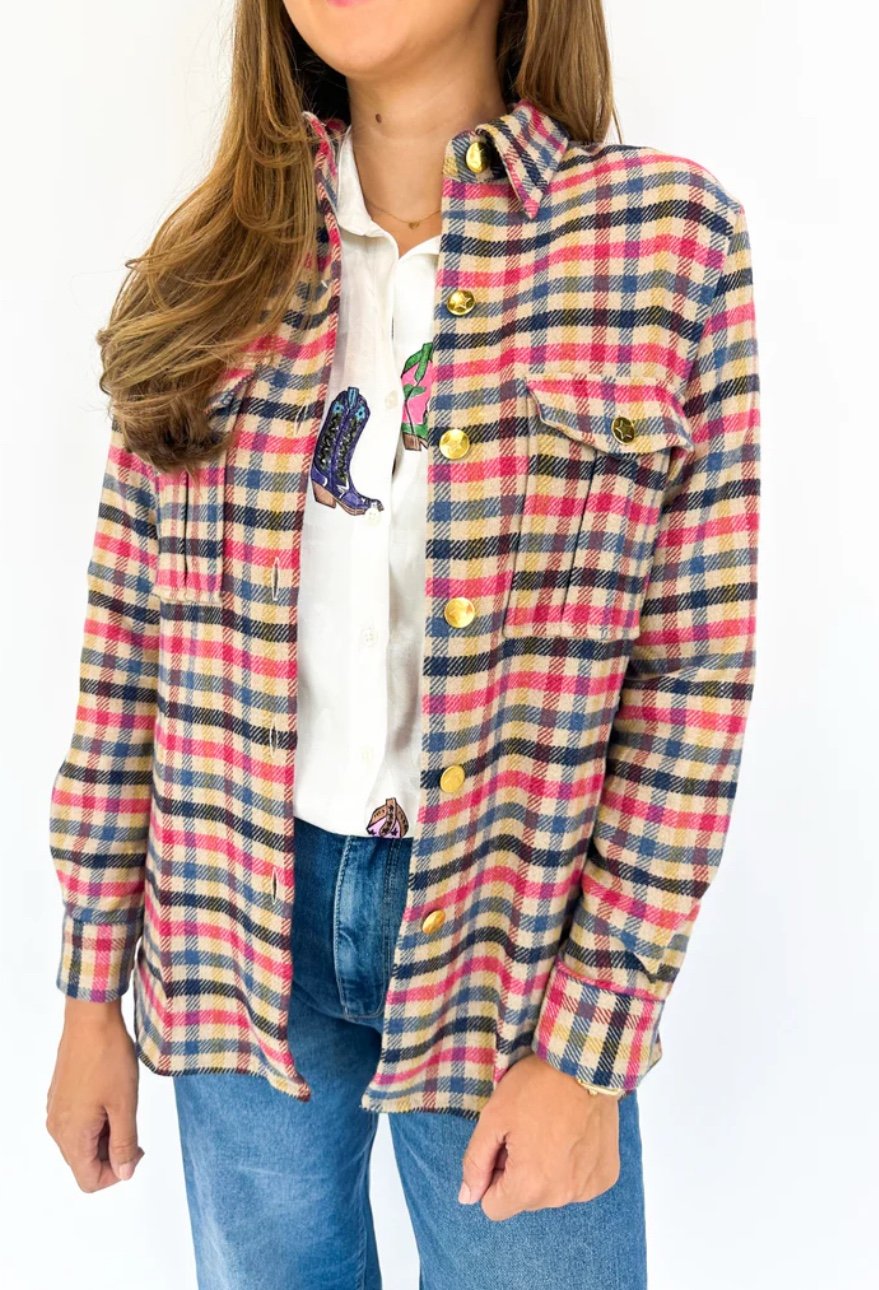 NWT Vilagallo Overshirt Camel Plaid These Boots Were Made for Dancing Large 40
