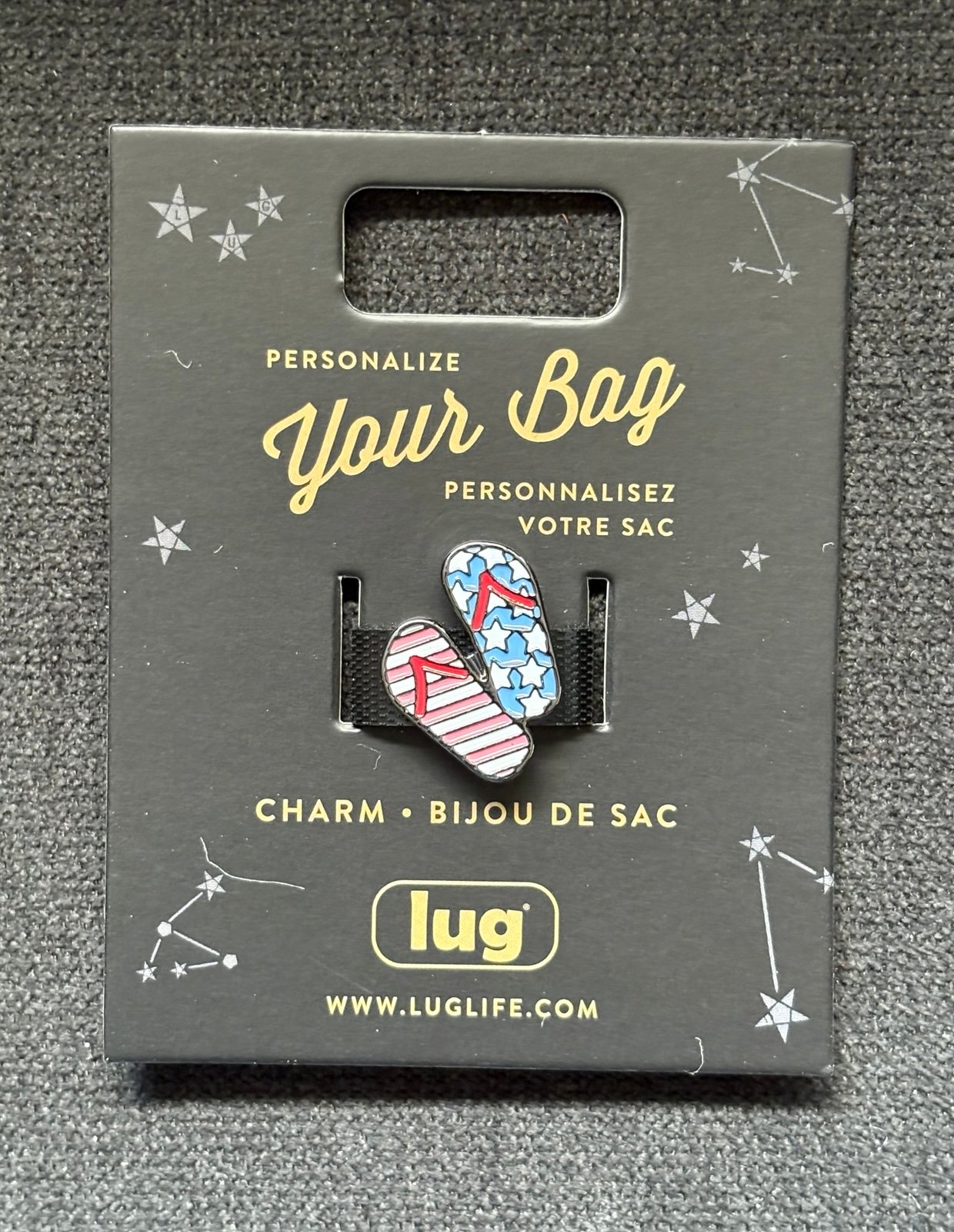 Lug Enamel Bag Novelty Charm – Flip Flop (Red, White and Blue)