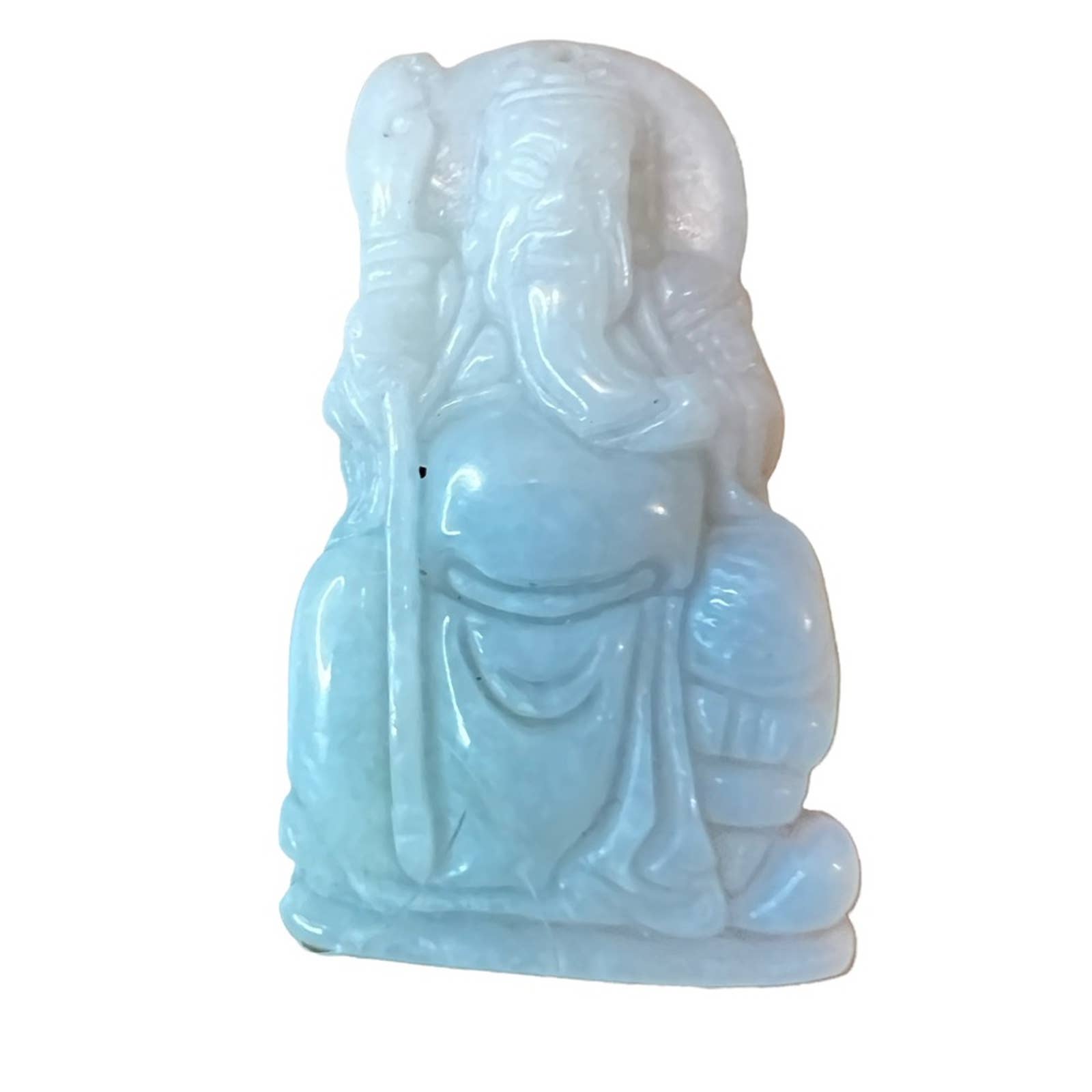 White Green Chinese warrior White Jade Pendant Necklace.