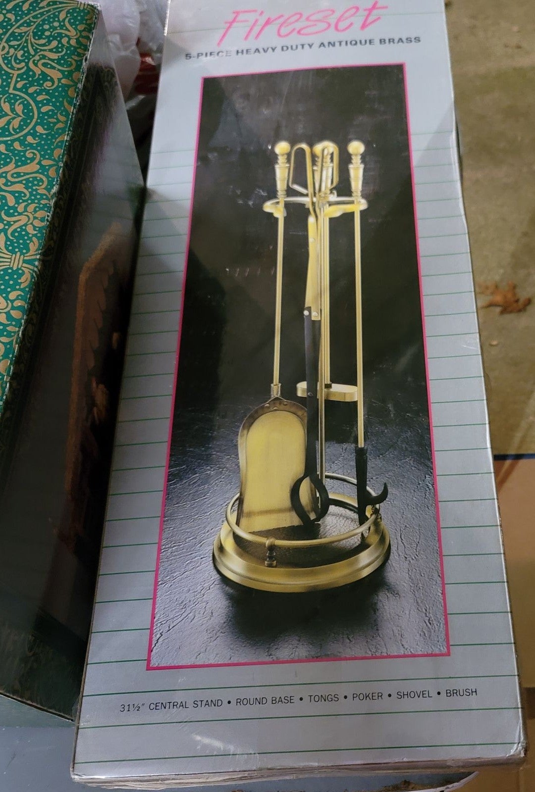 Vintage Gold Metal Fireplace Tool Set and Stand