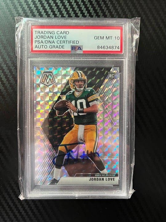 Jordan Love Autograph 2020 Panini Mosaic Mosaic Parallel RC Card #211 PSA/DNA 10