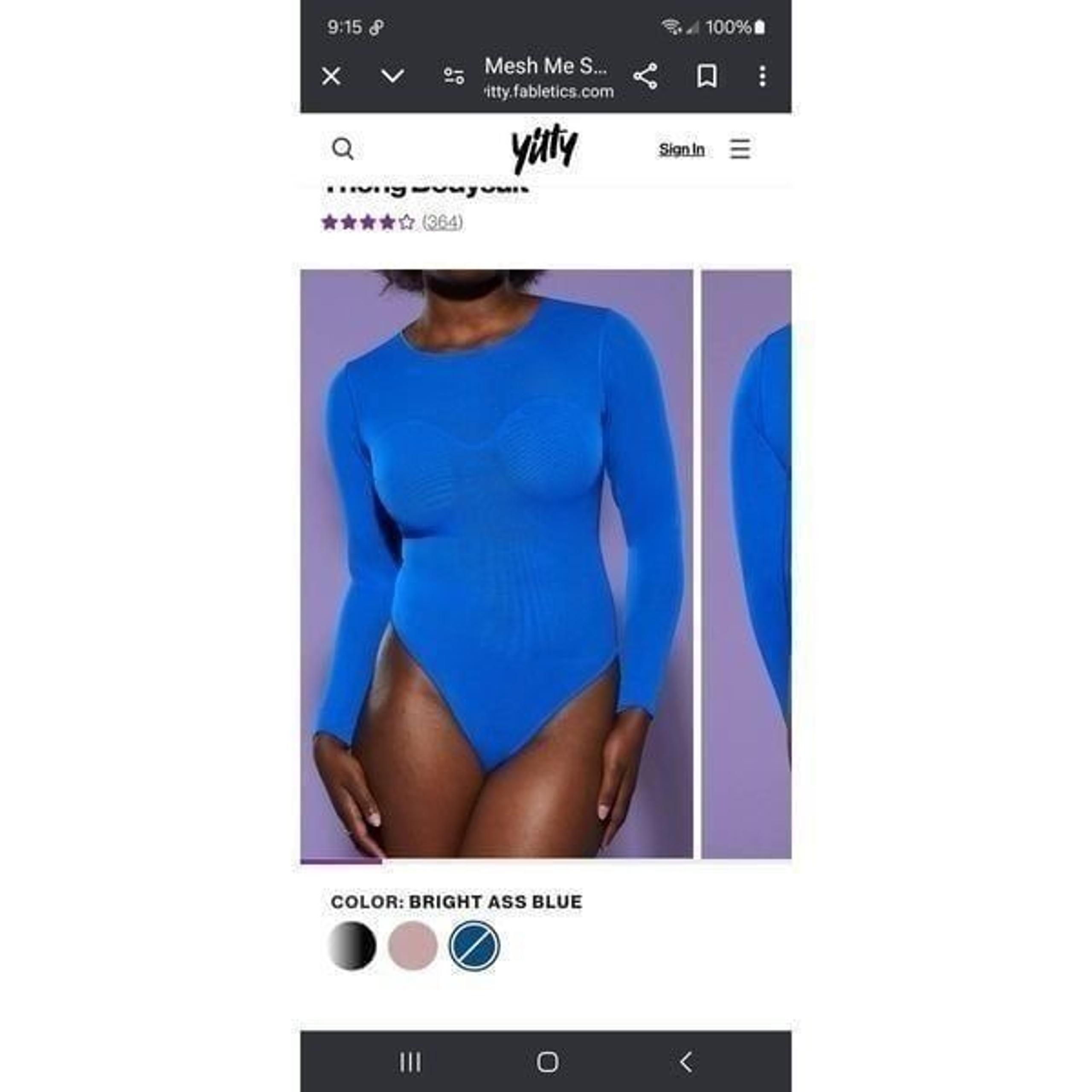 New Small Fabletic Yitty Bright As* Blue Mesh Me Smoothin Sleeved Thong Bodysuit