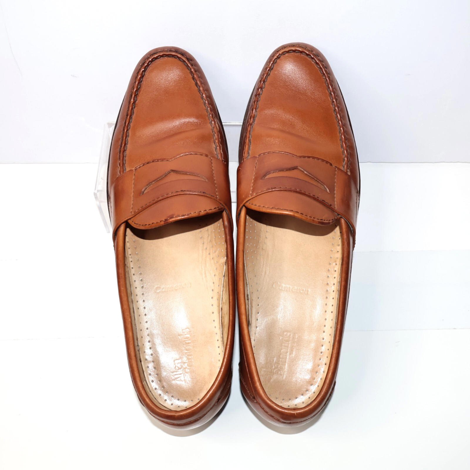 ALLEN EDMONDS Cameron Cognac Brown Leather Penny Loafers Shoes 11 AA Narrow SEE