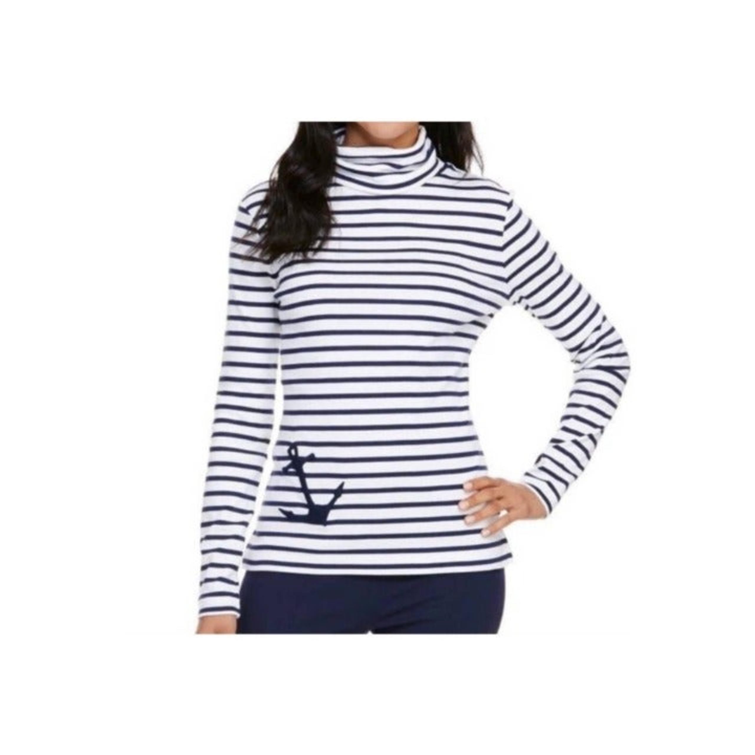 Vineyard Vines Blue White Nautical Stripes Turtleneck Blue Anchor