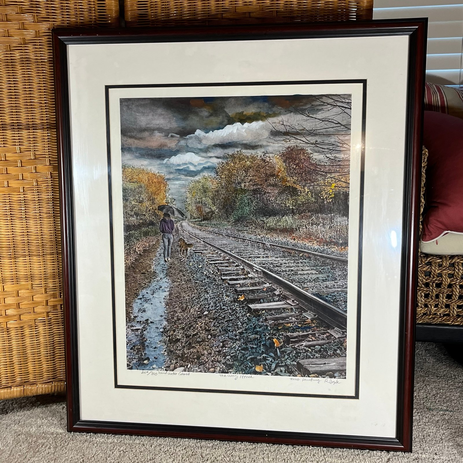 Vintage the way home hand water colored art print twig painting by Richard Doyle