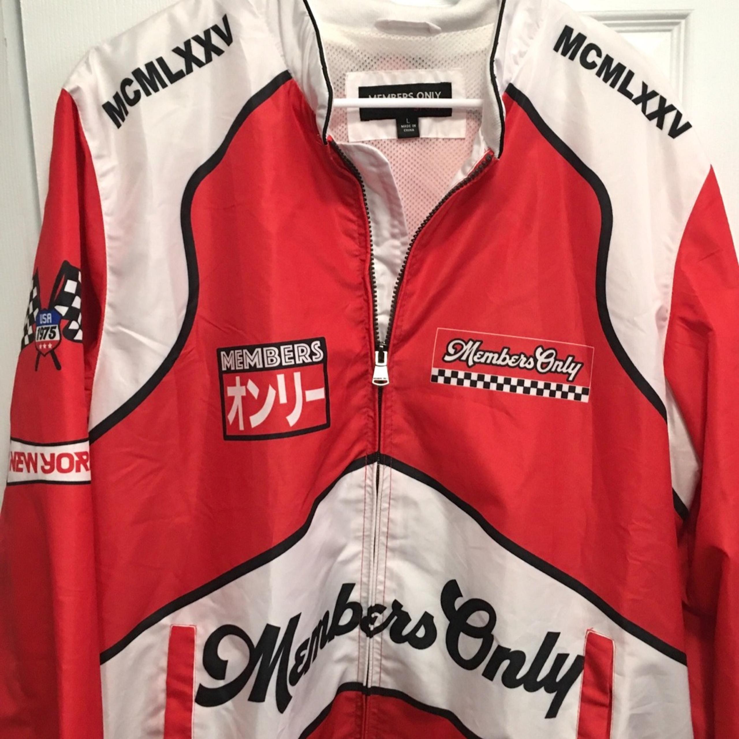 Members Only Sport Racing Windbreaker Jacket Men's L Red White Black Full Zip