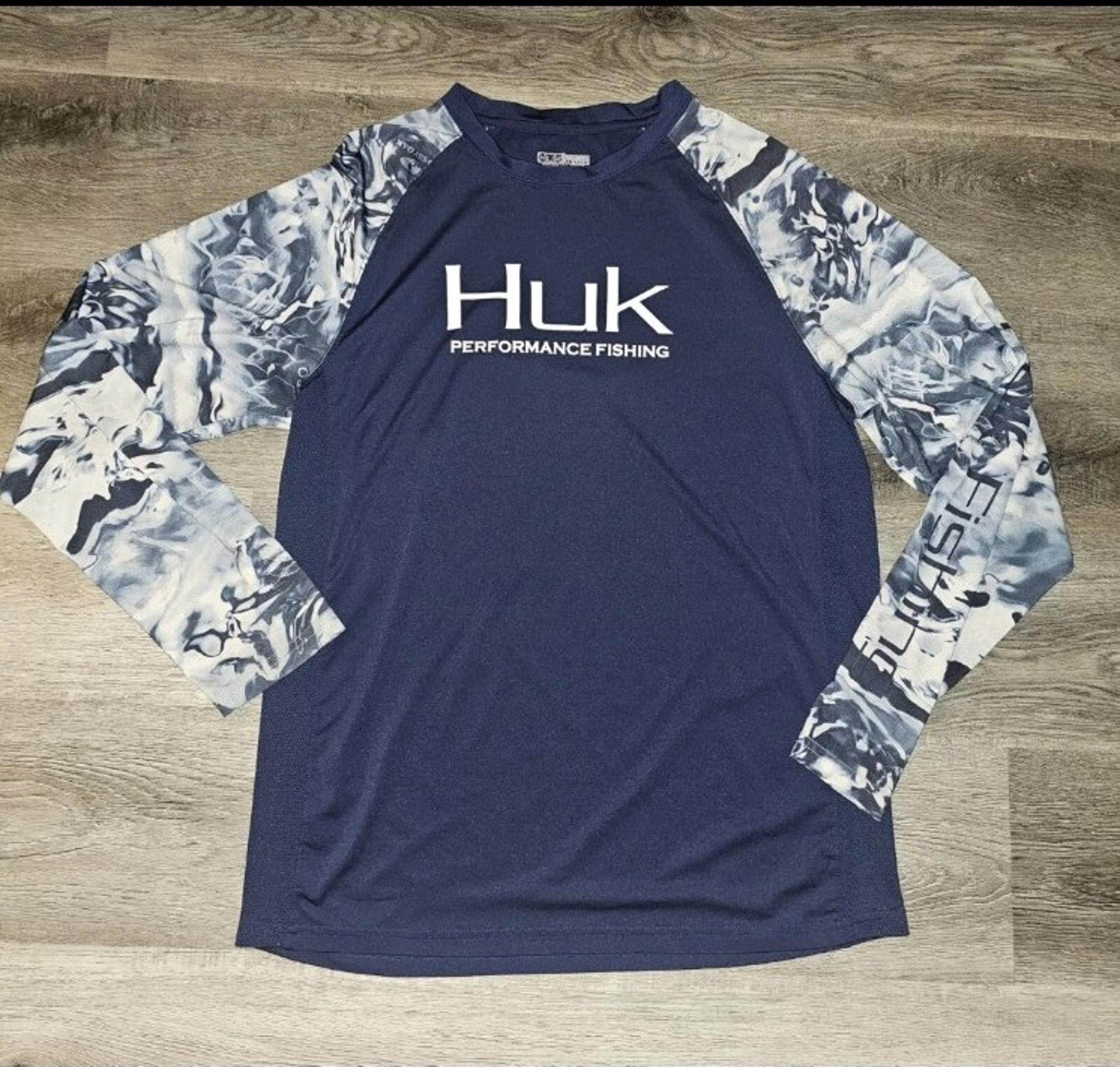HUK Fishing Performance Dri-Fit Long Sleeve Shirt Navy Blue Men's Medium